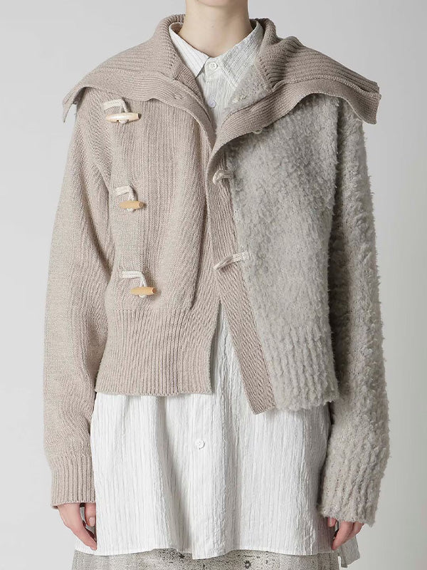 【Y's - ワイズ】TOGGLE BUTTON ASYMMETRIC CARDIGAN / BEIGE (ニット/ベージュ)