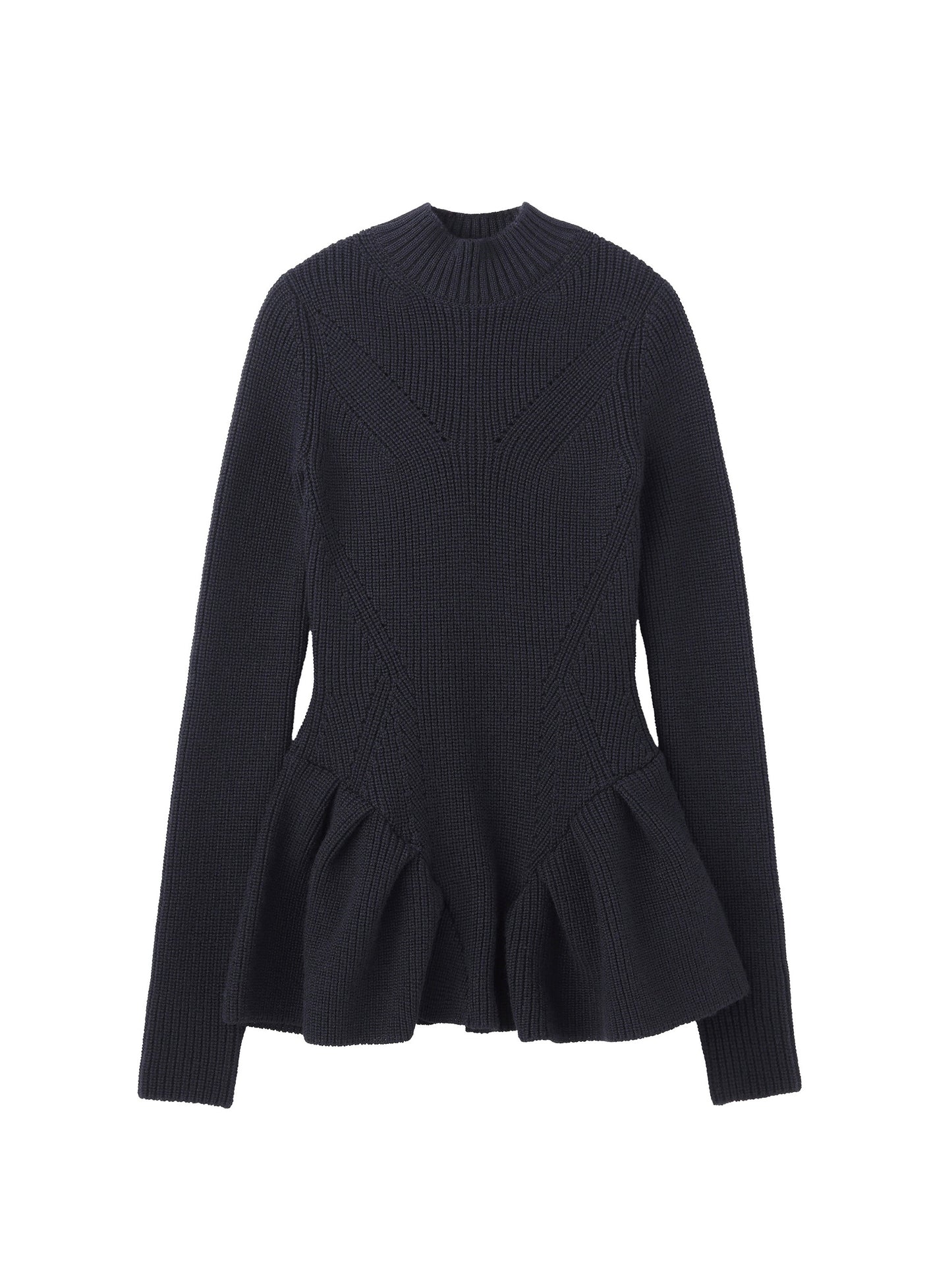 【JOHN LAWRENCE SULLIVAN - ジョンローレンスサリバン】RIBED PEPLUM HI-NECK KNIT SWEATER (ニット/ブラック)
