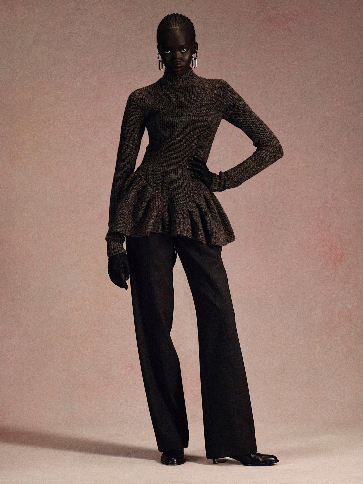 【JOHN LAWRENCE SULLIVAN - ジョンローレンスサリバン】RIBED PEPLUM HI-NECK KNIT SWEATER (ニット/ブラック)