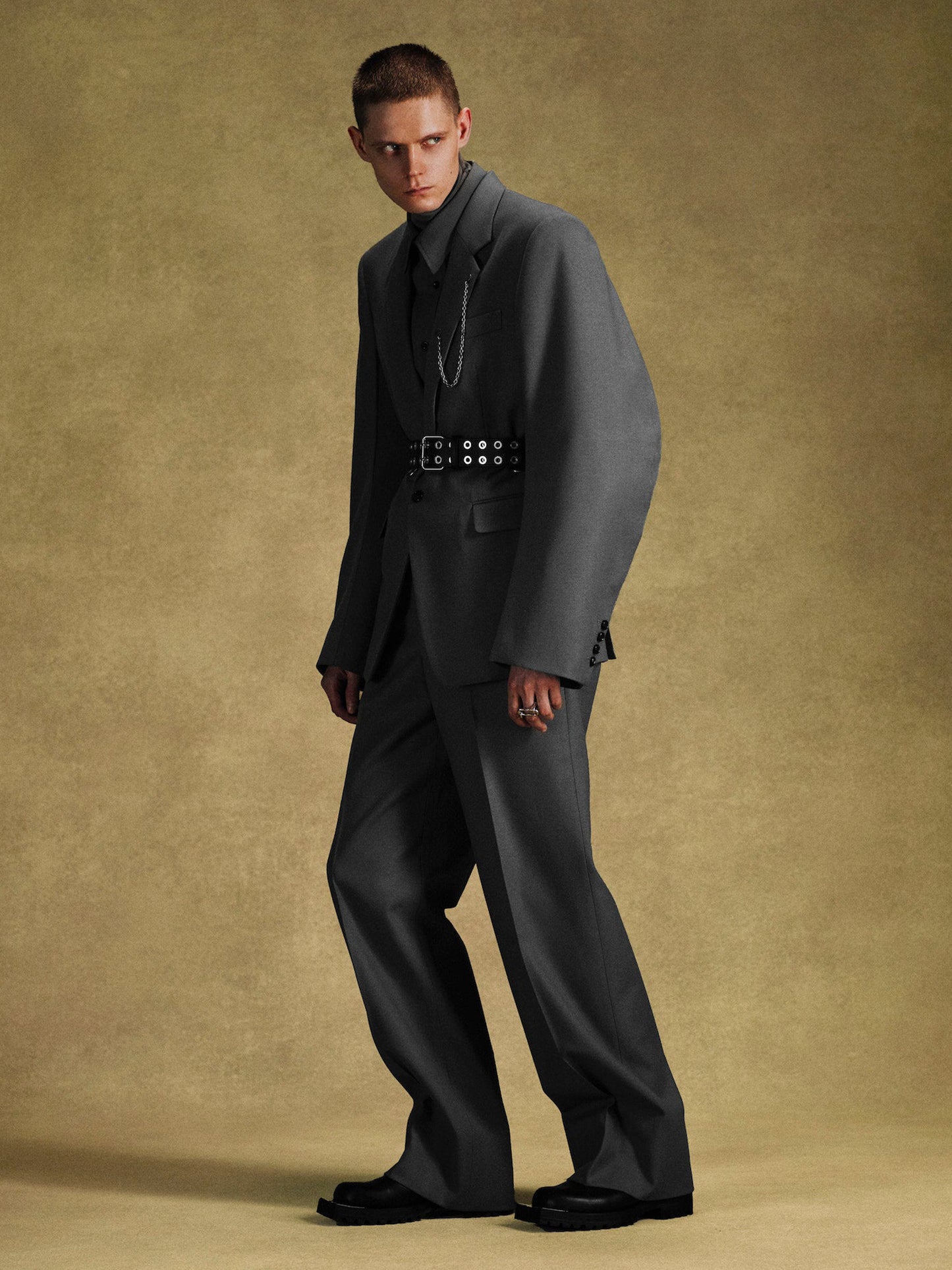 【JOHN LAWRENCE SULLIVAN - ジョンローレンスサリバン】WOOL BARATHEA WIDE TROUSERS (スラックス/ブラック)