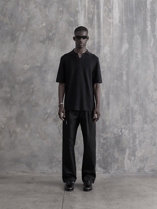 【STAMPD - スタンプド】RIBBED KNIT SS POLO / BLACK (ニット/ポロシャツ/ブラック)
