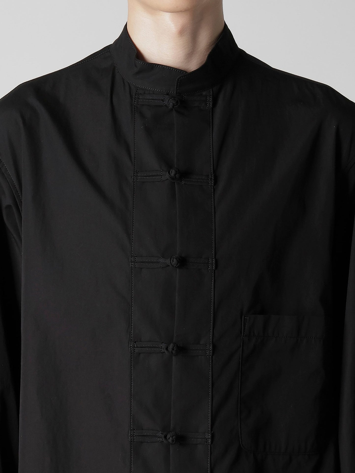 【Yohji Yamamoto POUR HOMME - ヨウジヤマモト プールオム】CHAIN STITCH BROAD MANDARIN COLLAR BLOUSE /(シャツ / ブラック)