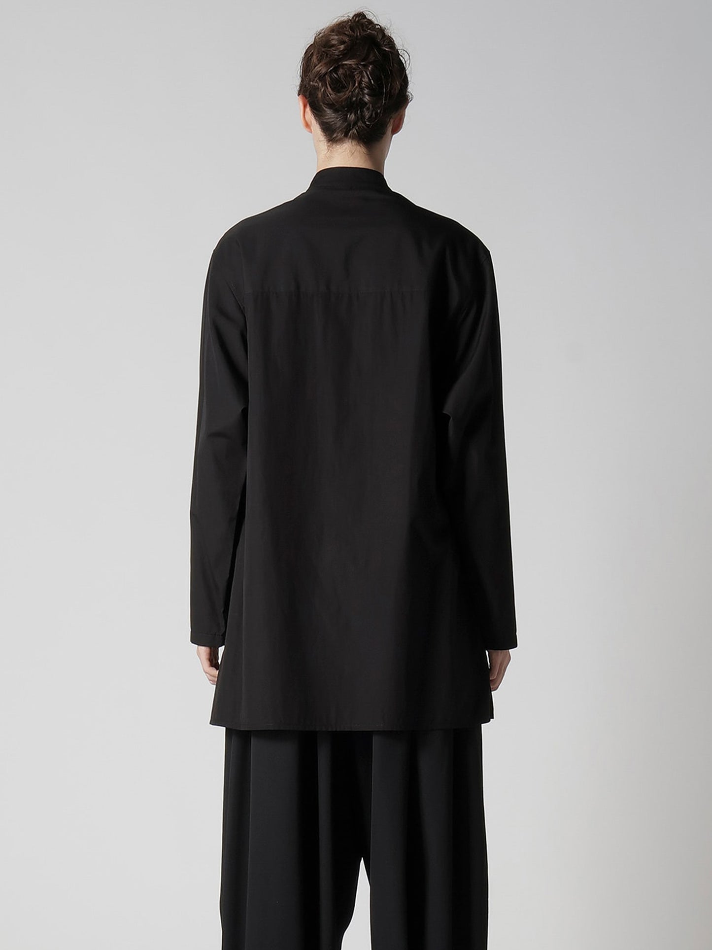 【Yohji Yamamoto POUR HOMME - ヨウジヤマモト プールオム】CHAIN STITCH BROAD MANDARIN COLLAR BLOUSE /(シャツ / ブラック)