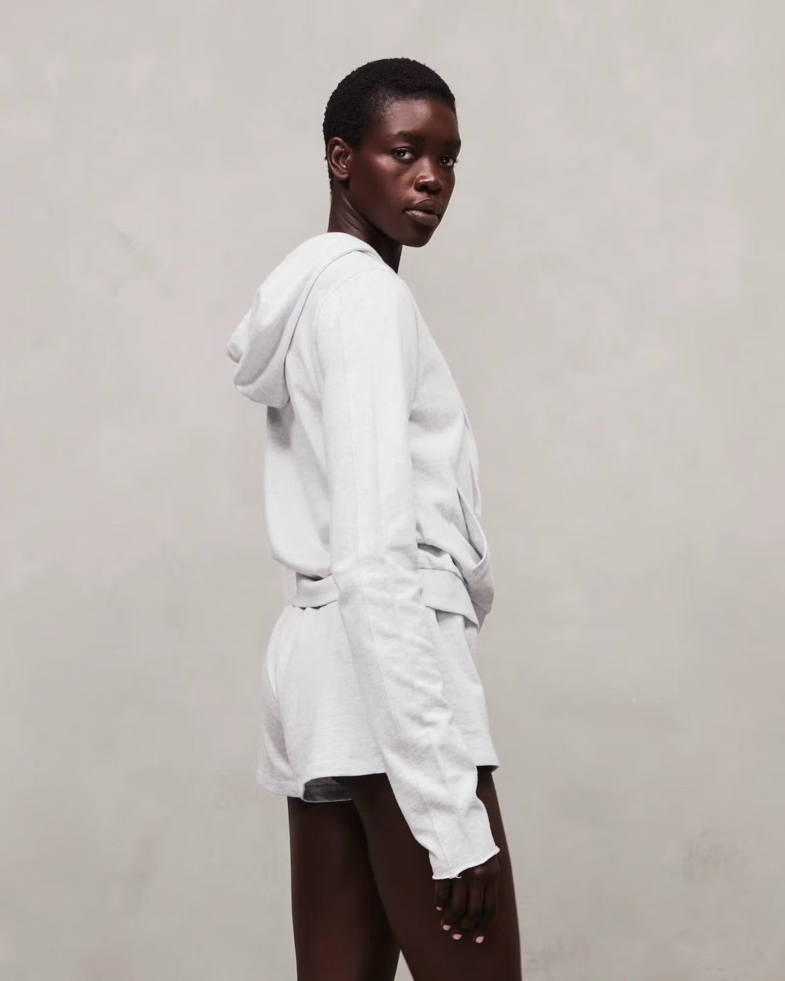 【entire studios - エンタイアスタジオ】LIGHTWEIGHT CROPPED ZIP-UP / HEATHER GREY (パーカー/ヘザーグレー)