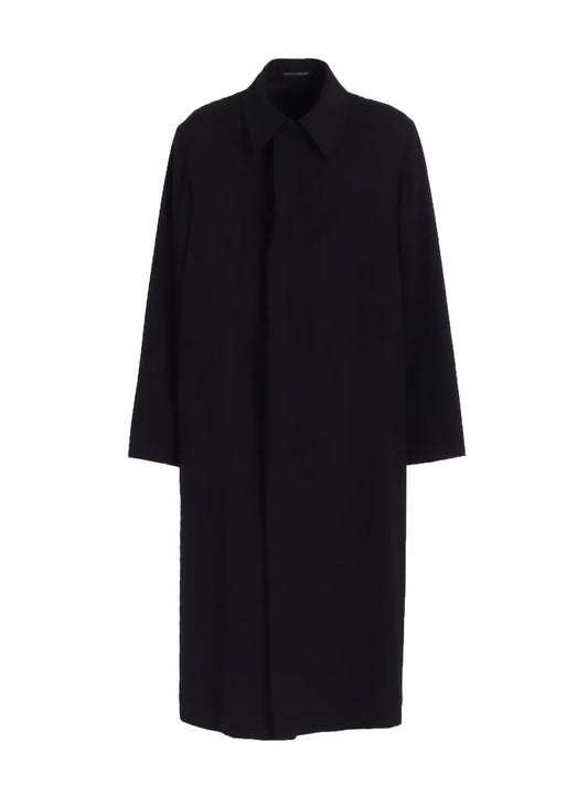 【Y's for men - ワイズフォーメン】WOOL GABARDINE COAT WITH STAND FRONT COLLAR(コート/ブラック)