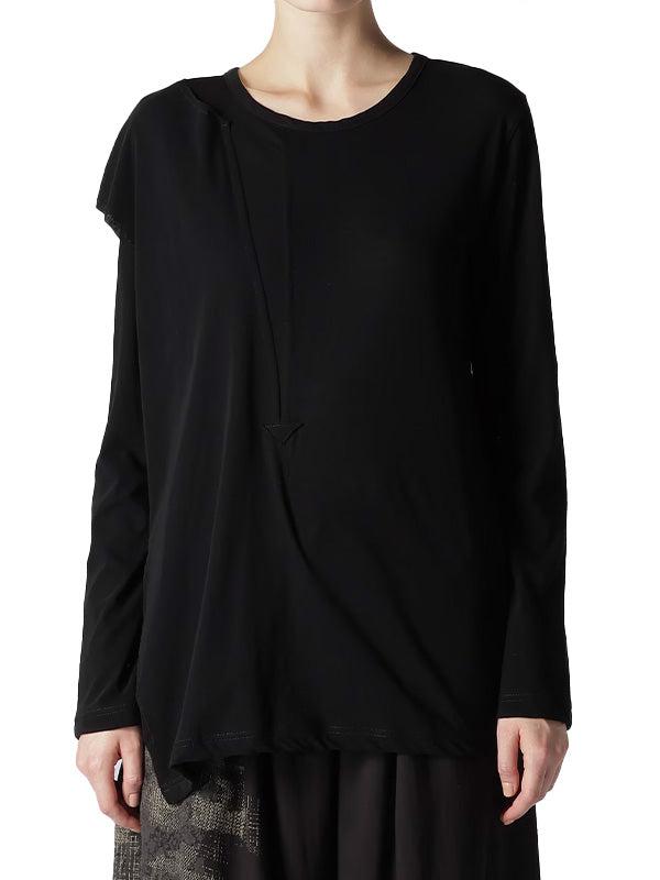 【Y's - ワイズ】HARD TWISTED COTTON JERSEY RIGHT SLIT TEE/BLACK (Tシャツ/ブラック)