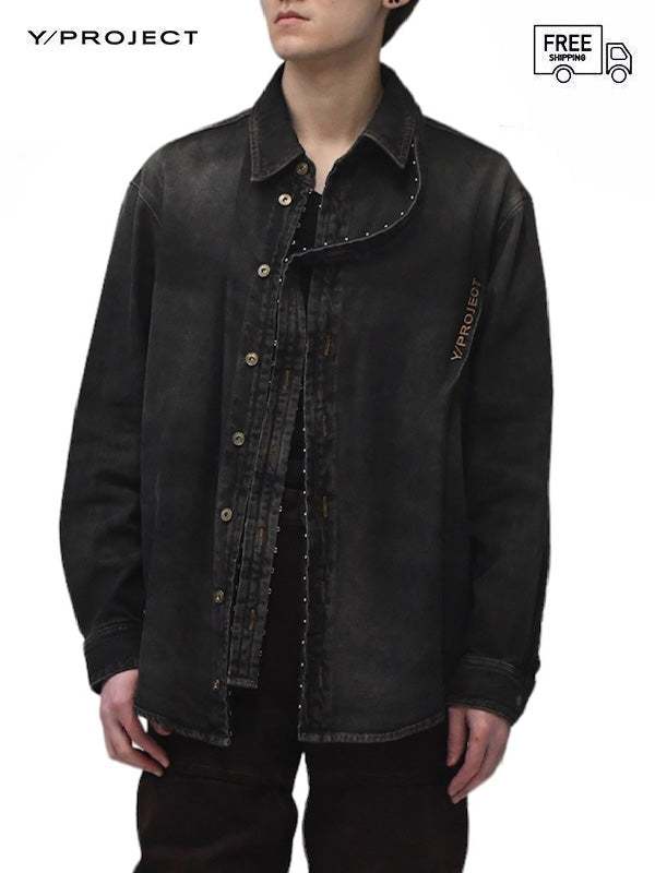 【Y/PROJECT - ワイプロジェクト】Hook-And-Eye Denim Shirt / VINTAGE BLACK(デニムシャツ/ブラック)