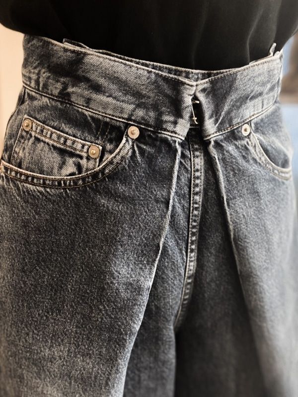 【JOHN LAWRENCE SULLIVAN - ジョンローレンスサリバン】WOMENS WASHED DENIM WIDE PANTS(デニムパンツ/ブラック)