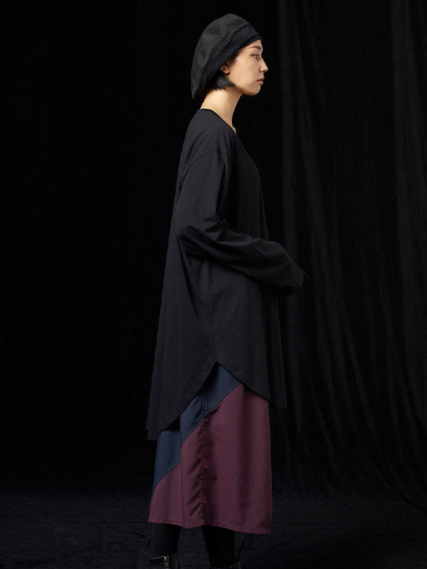 【Ground Y - グラウンドワイ】COTTON JERSEY JUMBO ROUNDED HEM LONG SLEEVE T-SHIRT(Tシャツ/ブラック)