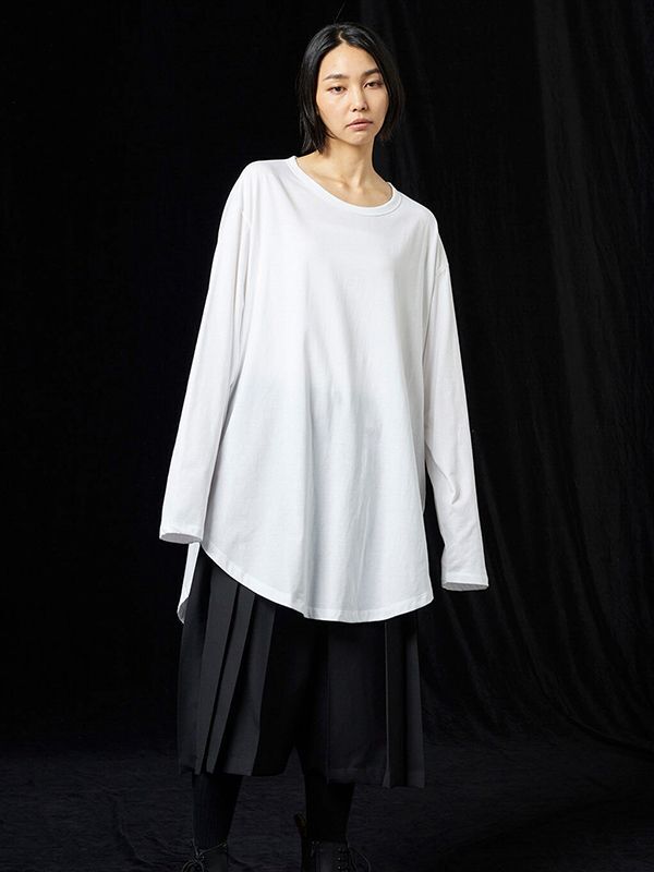 【Ground Y - グラウンドワイ】30/- COTTON JERSEY JUMBO ROUNDED HEM LONG SLEEVE T-SHIRT(Tシャツ/ホワイト)