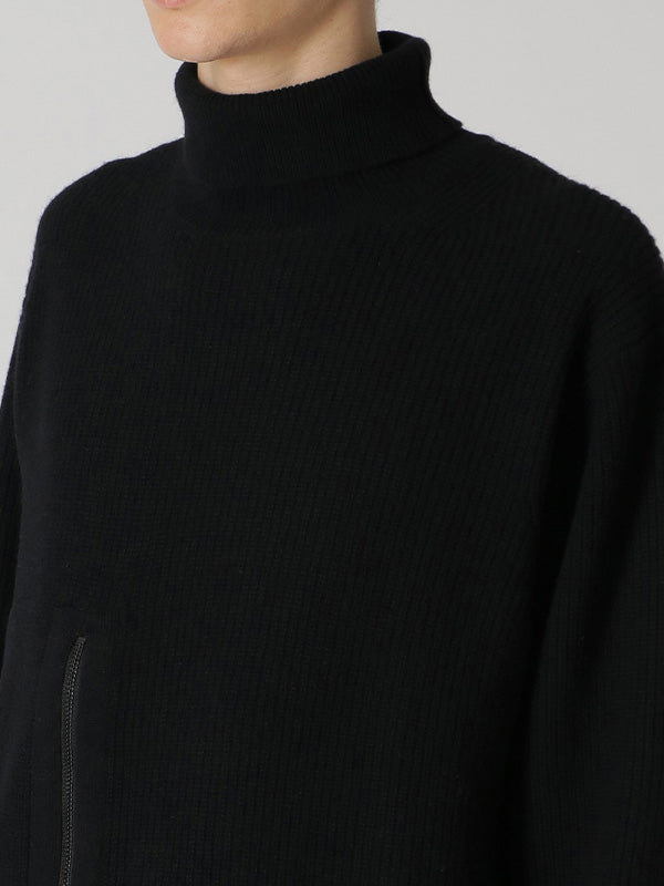 【Yohji Yamamoto POUR HOMME - ヨウジヤマモト プールオム】ZIPPER OPEN PLUCK CLOTH TURTLE NECK KNIT(セーター)