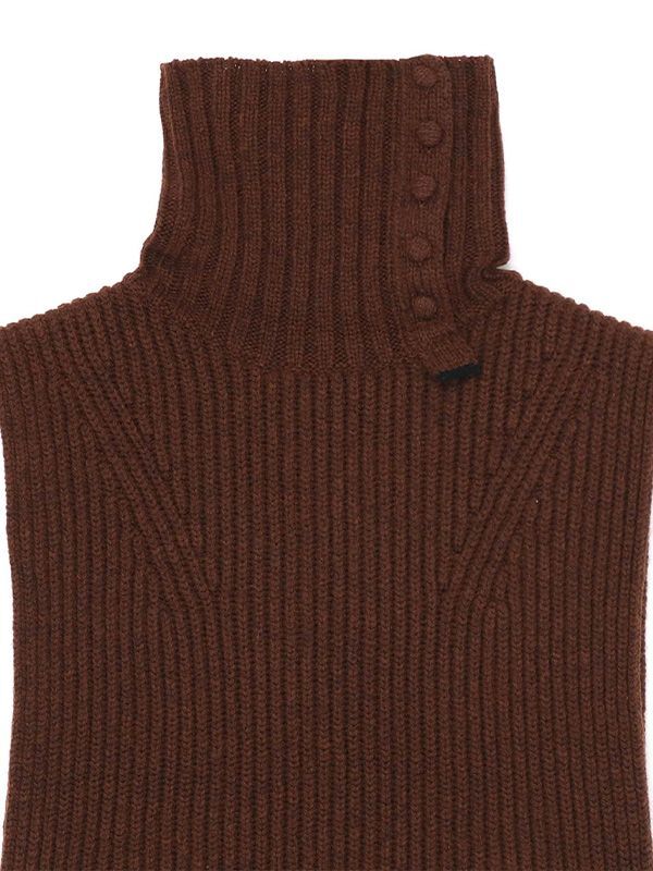 【Y's - ワイズ】BUTTON-UP NECK DETAIL LAMBSWOOL BIB / BROWN (ポンチョ/ベスト)