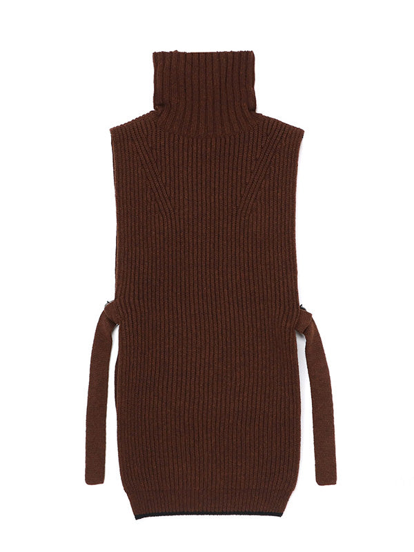 【Y's - ワイズ】BUTTON-UP NECK DETAIL LAMBSWOOL BIB / BROWN (ポンチョ/ベスト)