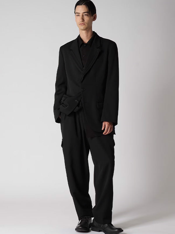 【Y's for men-ワイズフォーメン】WOOL GABARDINE 3-BUTTONS JACKET WITH DECORATIVE CLOTH / BLACK(ジャケット)