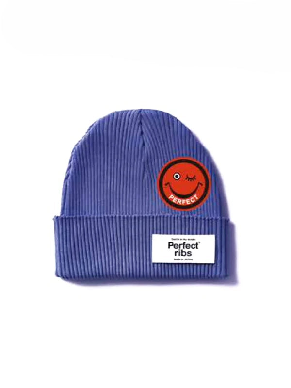 【Perfect ribs® × ALM】"SMILE Patch" Rib Beanie Cap / Vintage Navy×Red(ビーニー/ヴィンテージネイビー×レッド)