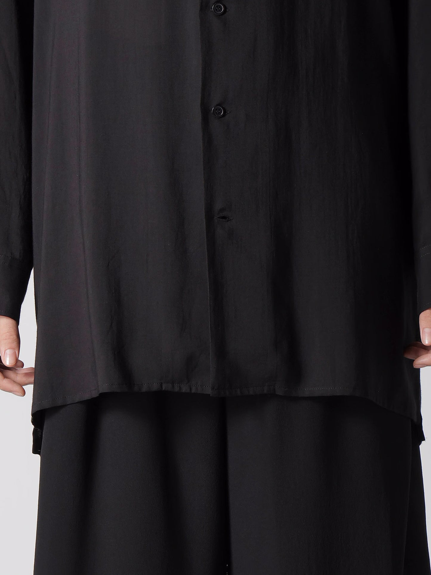 【Yohji Yamamoto POUR HOMME - ヨウジヤマモト プールオム】CM CELLULOSE LAWN STANDARD OVERSIZE SHIRT(シャツ/ブラック)