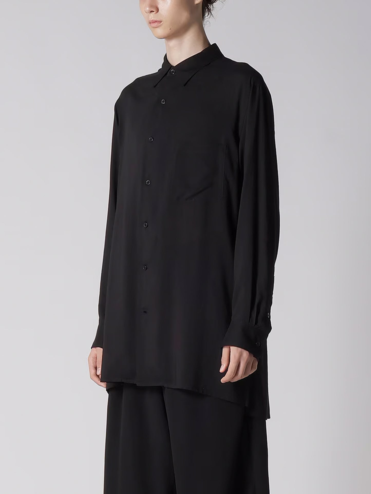 【Yohji Yamamoto POUR HOMME - ヨウジヤマモト プールオム】CM CELLULOSE LAWN STANDARD OVERSIZE SHIRT(シャツ/ブラック)