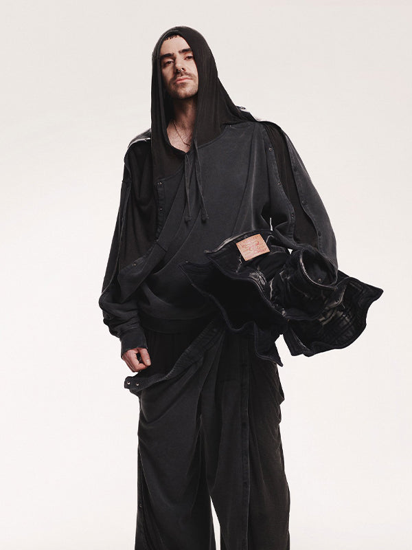 【Y/PROJECT - ワイプロジェクト】SNAP INSERT HOODIE / WASHED BLACK(パーカー/ウォッシュドブラック)