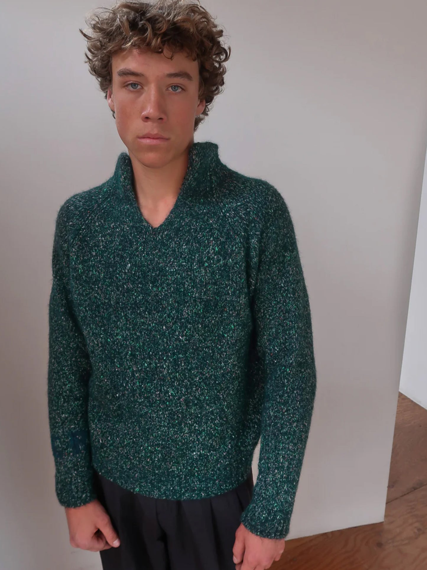 【ERL - イーアールエル】SLIT NECK ALPACA SWEATER KNIT / GREEN(ニット/グリーン)