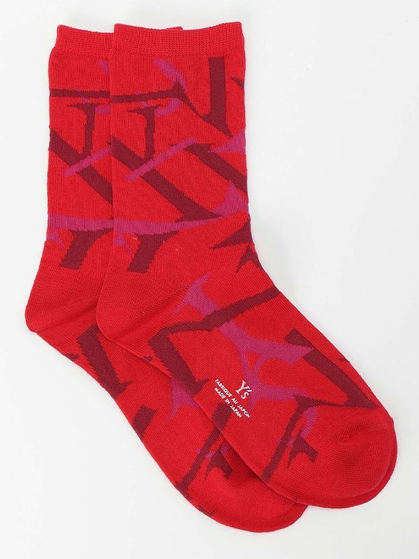 【Y's - ワイズ】MIX JACQUARD SOCKS 2P / RED (ソックス/レッド)
