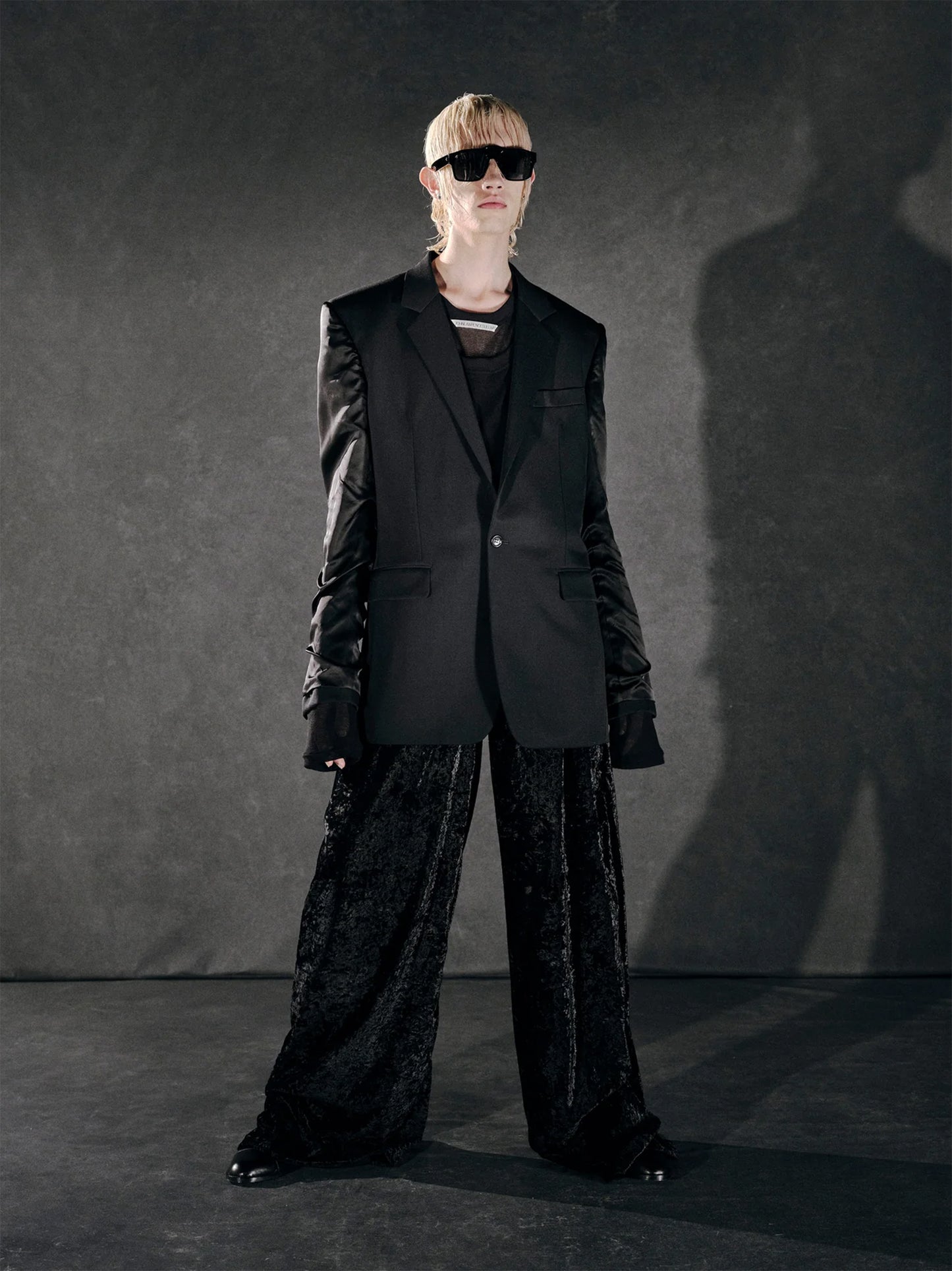 【JOHN LAWRENCE SULLIVAN - ジョンローレンスサリバン】CRUSHED VELVET WIDE PANTS(イージーパンツ/ブラック)