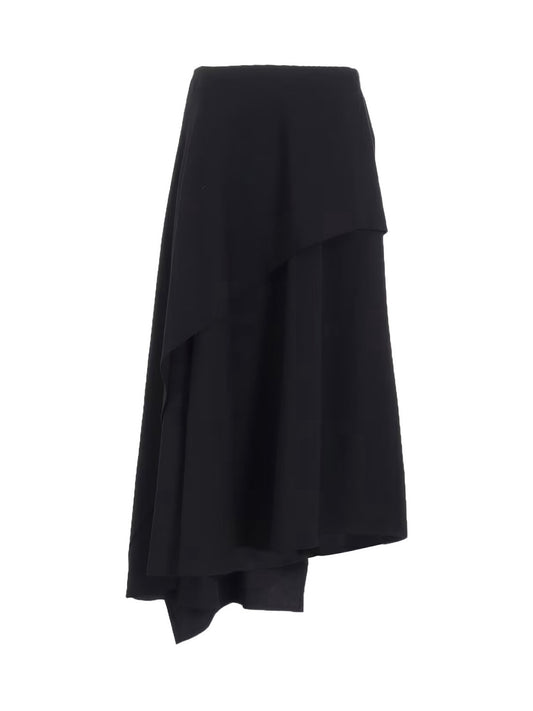 【Y's - ワイズ】WOOL GABARDINE MIDDLE LENGTH ASYMMETRIC SKIRT  / BLACK(スカート/ブラック)