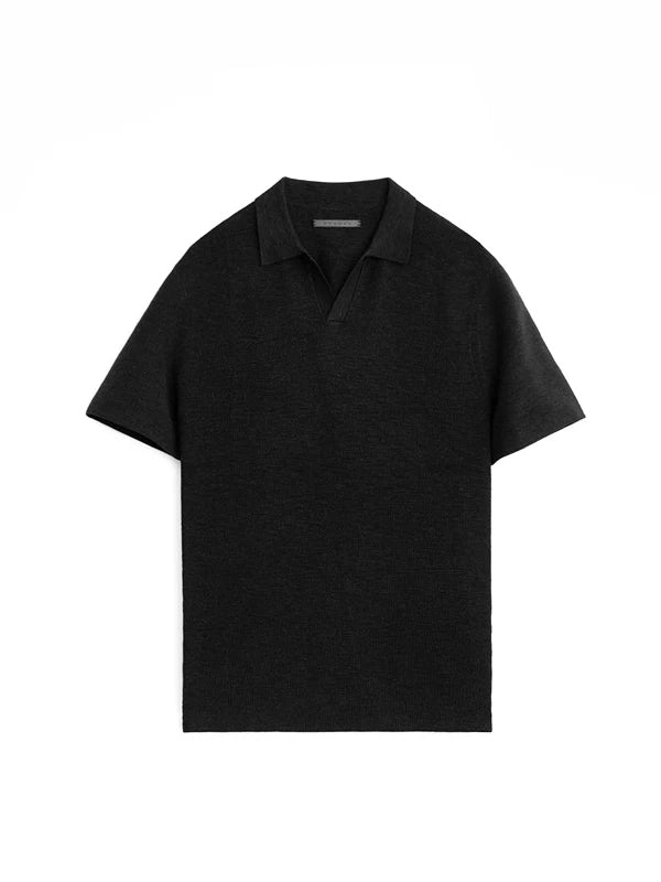 【STAMPD - スタンプド】RIBBED KNIT SS POLO / BLACK (ニット/ポロシャツ/ブラック)