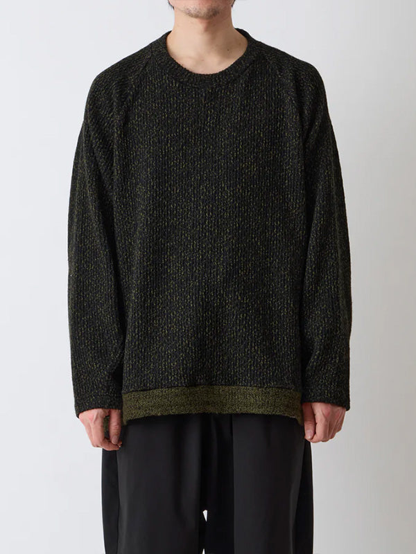 【White Mountaineering - ホワイトマウンテニアリング】MELANGE WIDE RAGLAN PULLOVER / BLACK (ニット/ブラック)