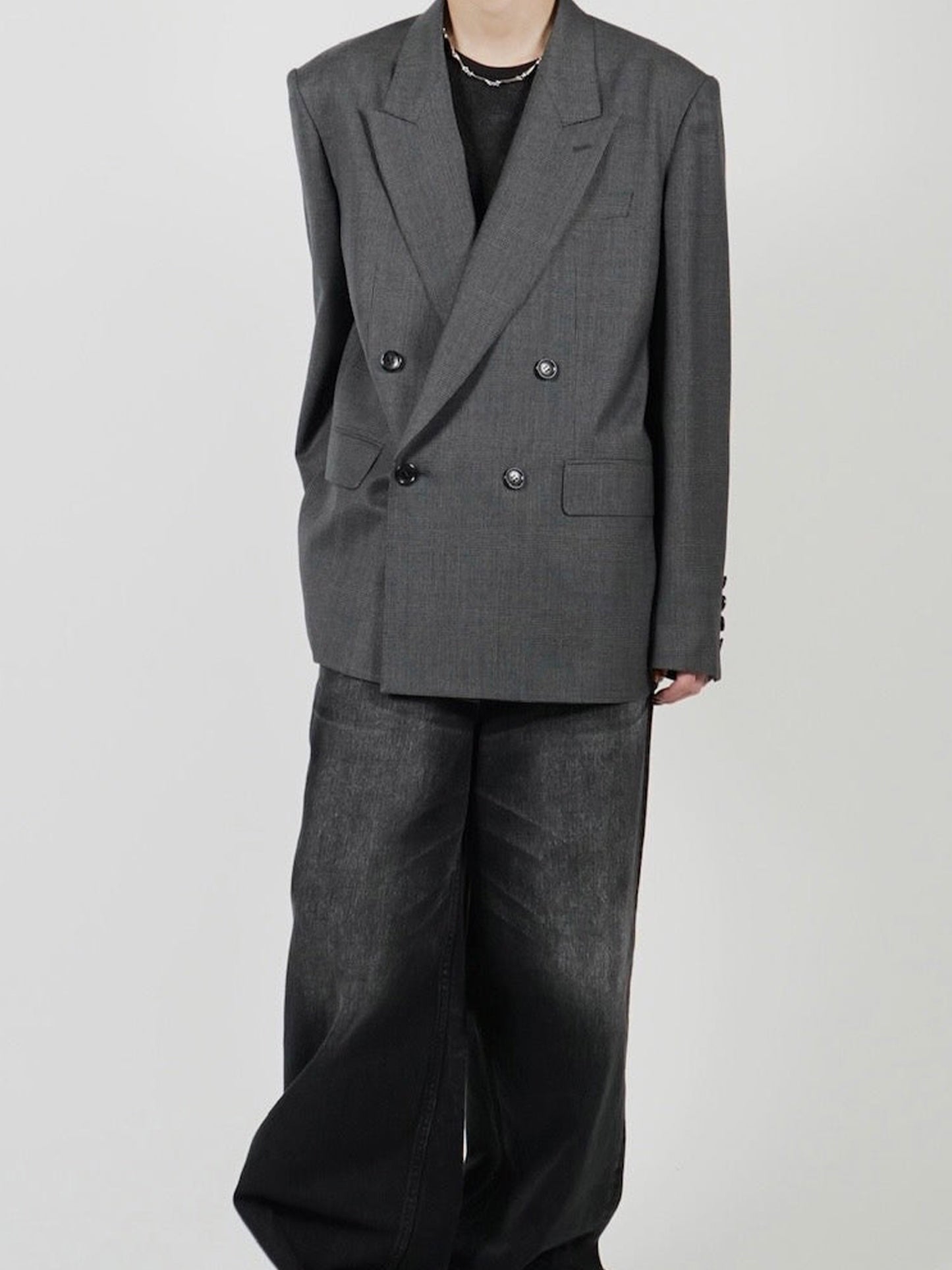 【JOHN LAWRENCE SULLIVAN - ジョンローレンスサリバン】WASHED DENIM WIDE PANTS(デニムパンツ/ブラック)