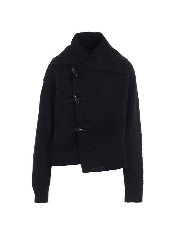 【Y's - ワイズ】TOGGLE BUTTON ASYMMETRIC CARDIGAN / BLACK (ニット/ブラック)