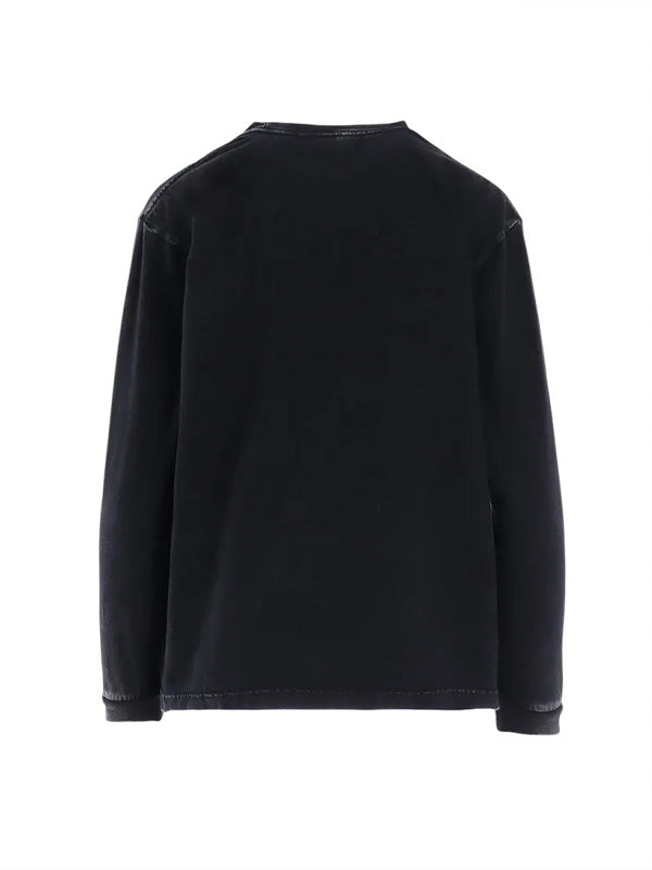 【Y's - ワイズ】7.4OZ COTTON JERSEY SULFUR-DYED LONG SLEEVE TEE / BLACK (Tシャツ/ブラック)