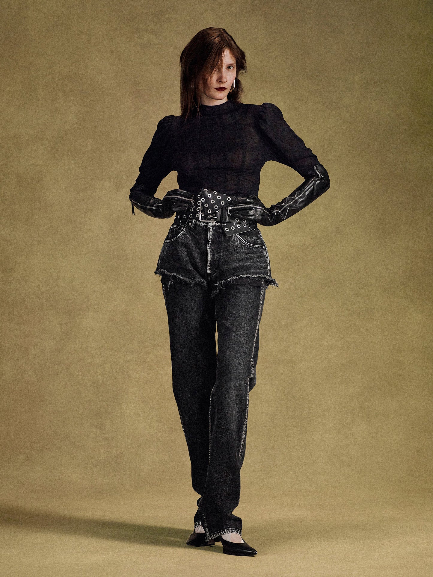 【JOHN LAWRENCE SULLIVAN - ジョンローレンスサリバン】COTTON JERSEY PUFF SLEEVE TOP (ロングスリーブ/ブラック)