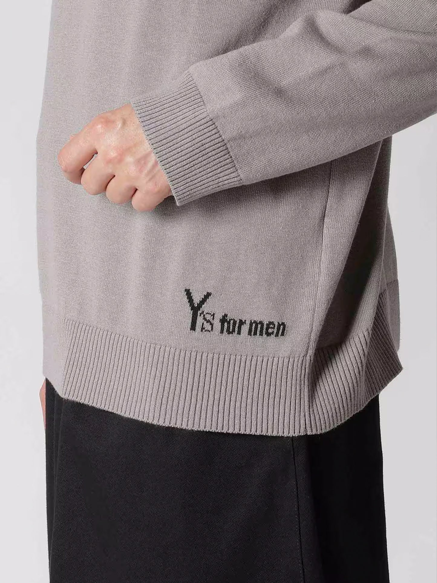 【Y's for men-ワイズフォーメン】 INTERSIA LOGO ROUND NECK PULL OVER KNIT / GRAY (セーター/ニット/グレー)