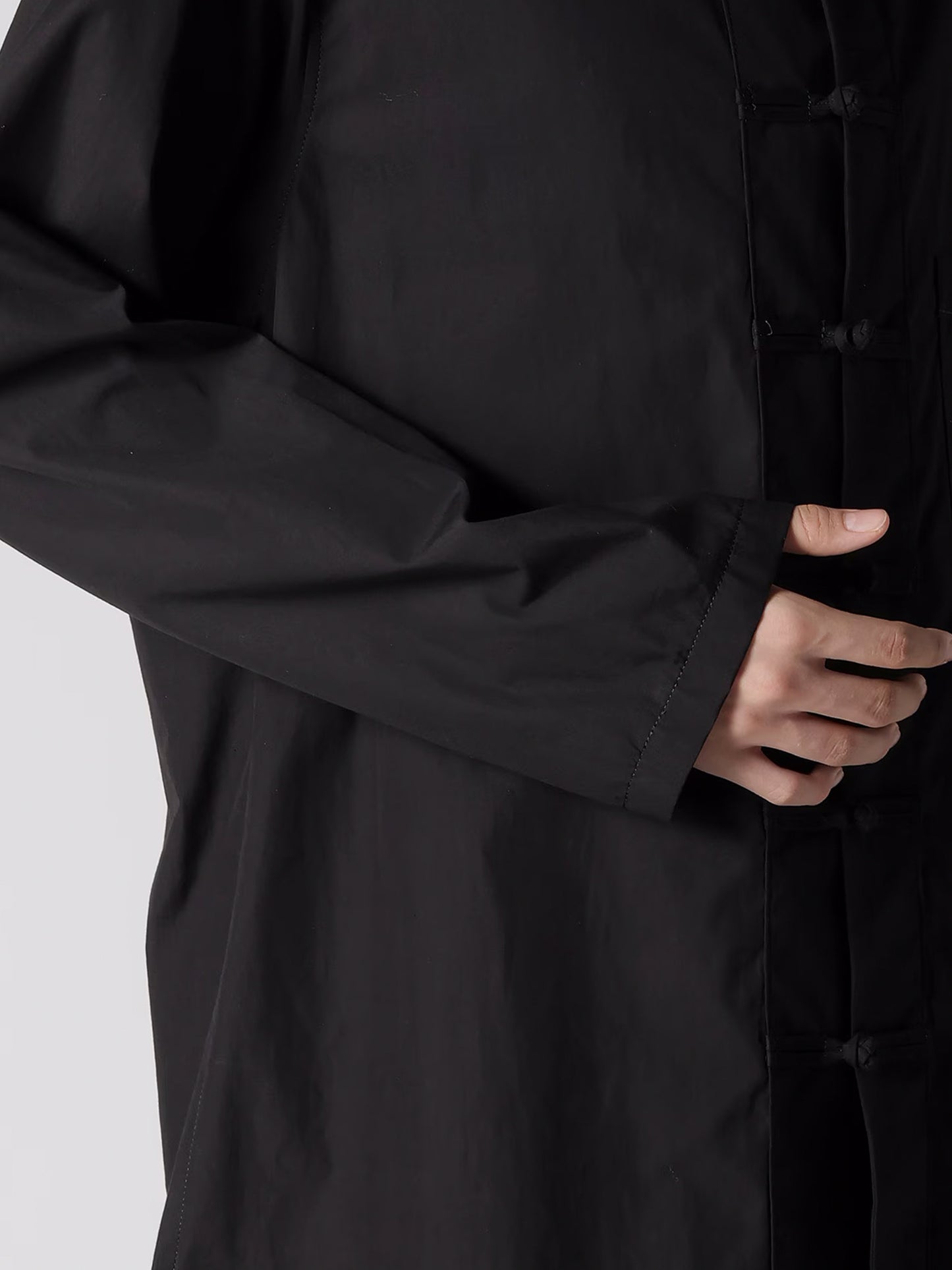 【Yohji Yamamoto POUR HOMME - ヨウジヤマモト プールオム】CHAIN STITCH BROAD MANDARIN COLLAR BLOUSE(シャツ/ブラック)