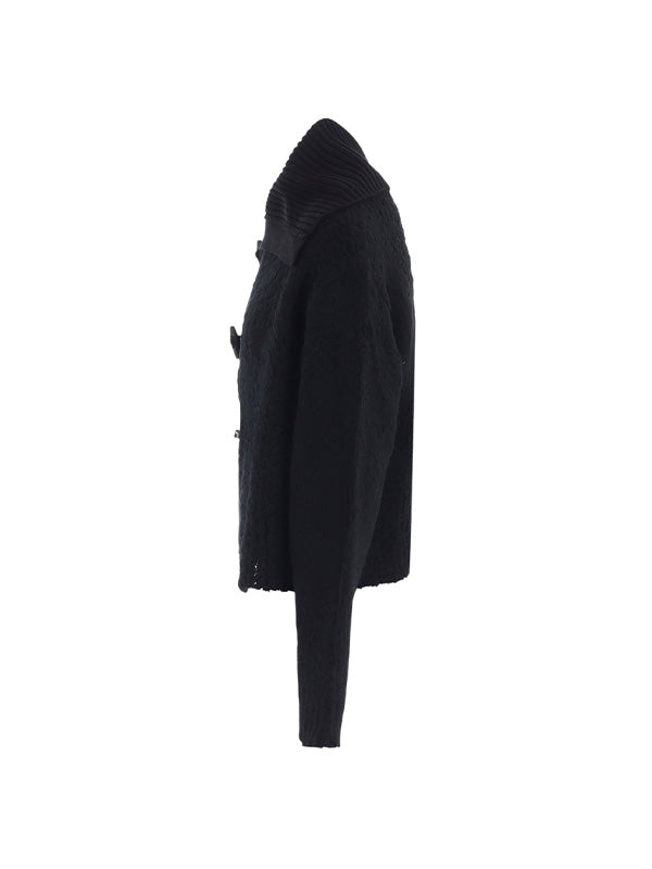 【Y's - ワイズ】TOGGLE BUTTON ASYMMETRIC CARDIGAN / BLACK (ニット/ブラック)