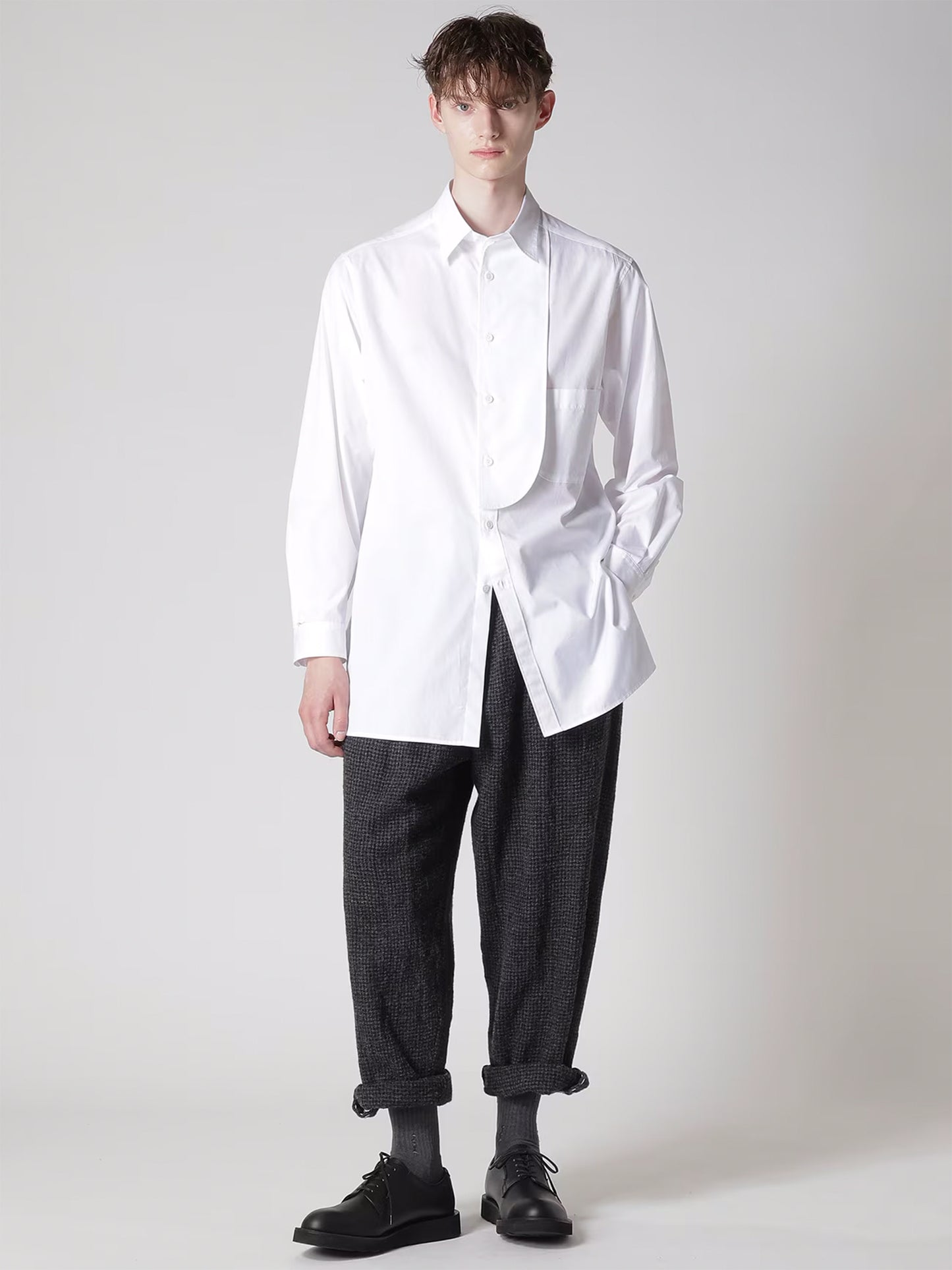 【Y's for men-ワイズフォーメン】100/2 BROAD SHIRT WITH FRONT LEFT LAYER(シャツ/ホワイト)