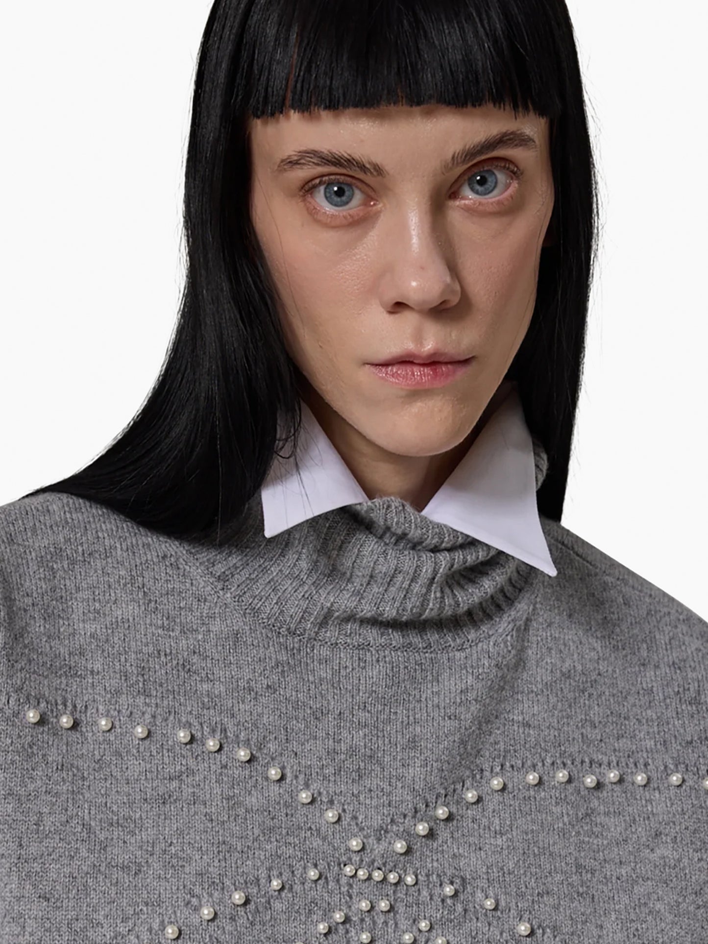 【KIMHEKIM - キムヘキム】Pearl Embellished Pointelle Sweater / GREY (セーター/グレー)