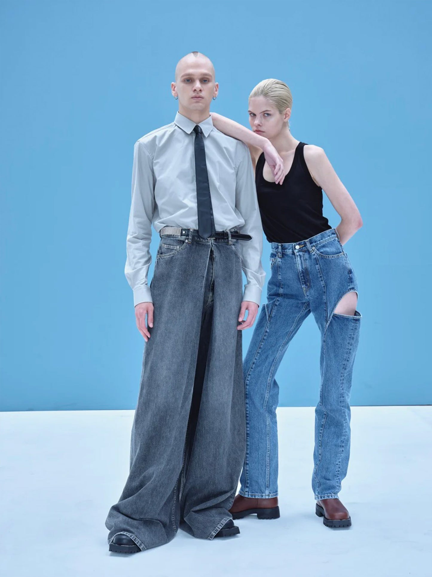 【JOHN LAWRENCE SULLIVAN - ジョンローレンスサリバン】WASHED DENIM SUPER WIDE PANTS(デニム/ブラック)