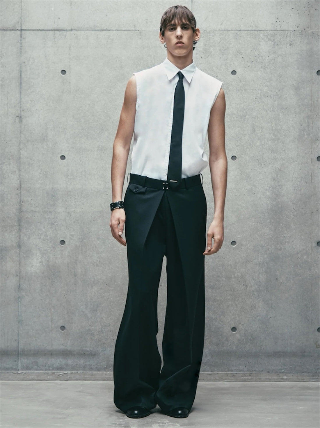 【JOHN LAWRENCE SULLIVAN - ジョンローレンスサリバン】WOOL GABARDINE FOLDED WIDE TROUSERS / Black(パンツ/ブラック)