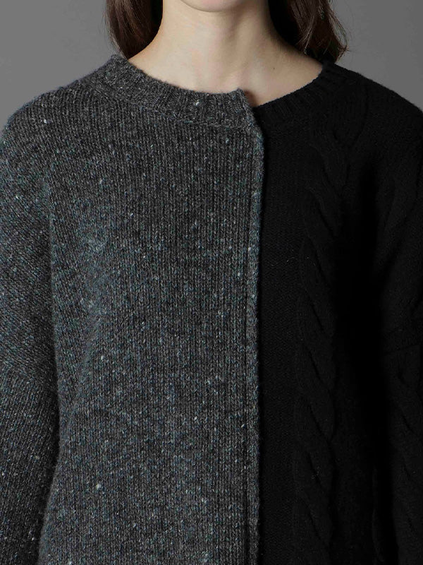 【Ground Y - グラウンドワイ】FINE MERINO WOOL CABLE SWITCH UNBALANCE PULLOVER / BLACK×GREY (ニット/ブラック×グレー)