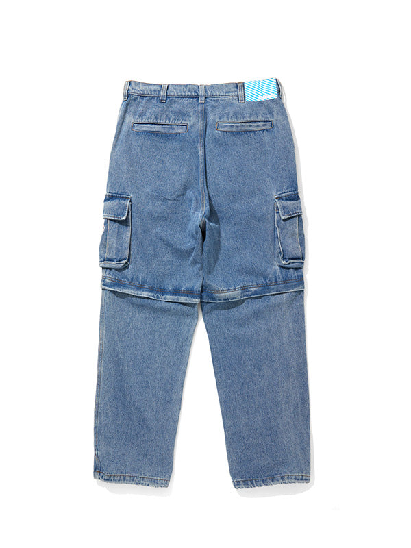 【ICE CREAM - アイスクリーム】2WAY WASHED DENIM CARGO PANTS (カーゴパンツ/ブルー)