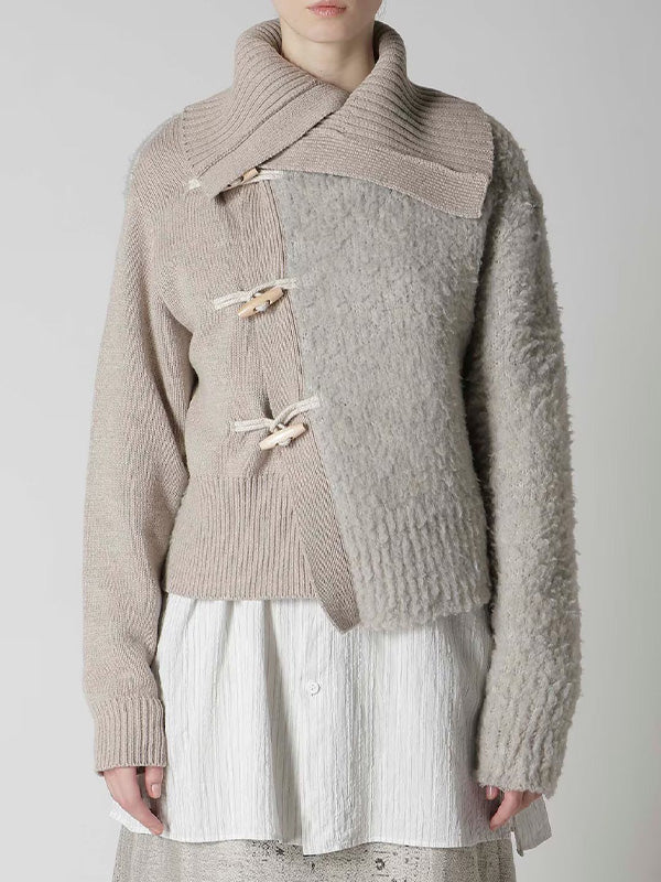 【Y's - ワイズ】TOGGLE BUTTON ASYMMETRIC CARDIGAN / BEIGE (ニット/ベージュ)