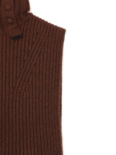 【Y's - ワイズ】BUTTON-UP NECK DETAIL LAMBSWOOL BIB / BROWN (ポンチョ/ベスト)