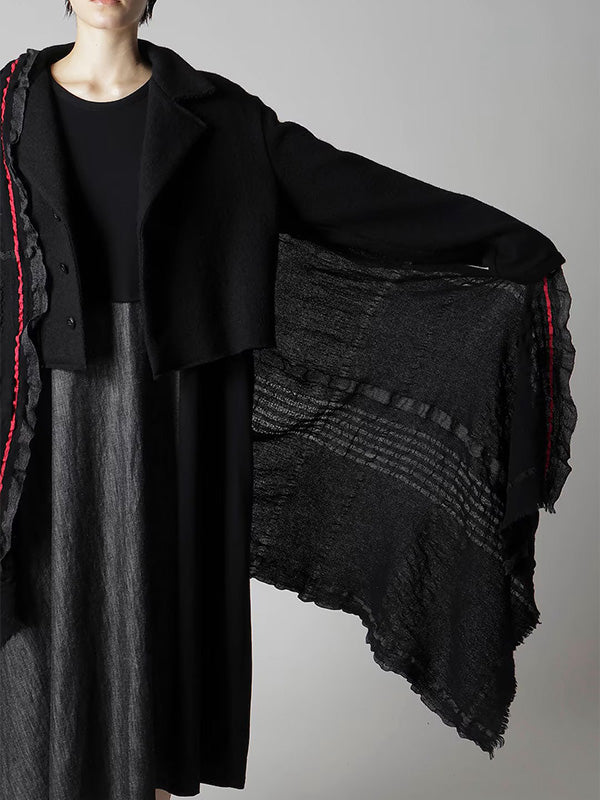 【Y's - ワイズ】W PLAID FRILL SCARF / BLACK (スカーフ/ブラック)