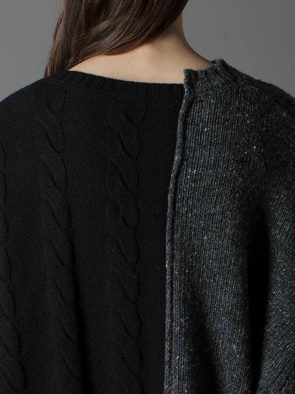 【Ground Y - グラウンドワイ】FINE MERINO WOOL CABLE SWITCH UNBALANCE PULLOVER / BLACK×GREY (ニット/ブラック×グレー)