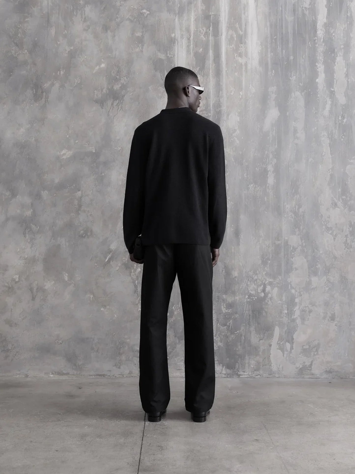 【STAMPD - スタンプド】RIBBED KNIT LS POLO / BLACK (ニット/ポロシャツ/ブラック)