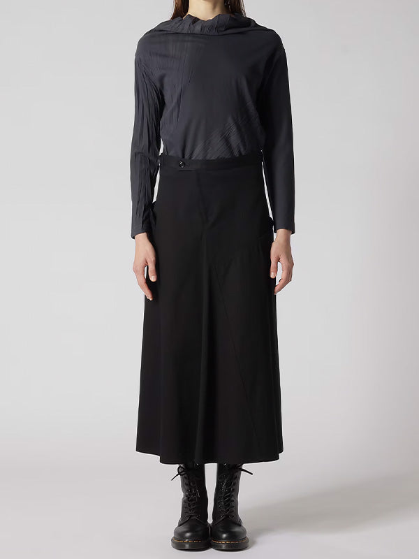 【Y's - ワイズ】Y's BORN PRODUTCOTTON TWILL FLARE SKIRT WITH GUSSET / BLACK (スカート/ブラック)