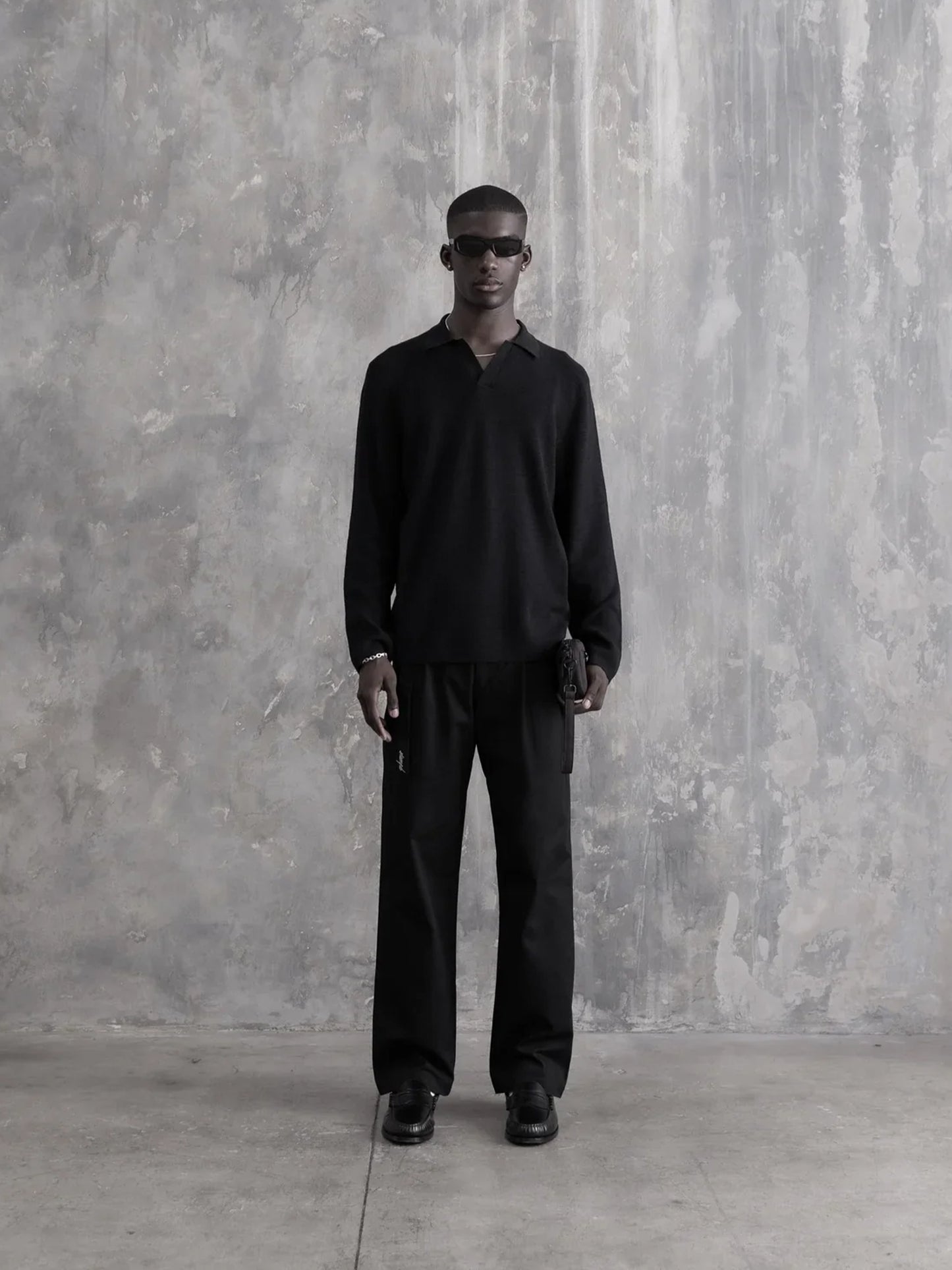 【STAMPD - スタンプド】RIBBED KNIT LS POLO / BLACK (ニット/ポロシャツ/ブラック)