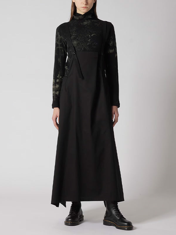 【Y's - ワイズ】Y's BORN PRODUTTHIN COTTON TWILL FRONT TUCKED SHOULDER STRAP DRESS / BLACK (ドレス/ブラック)