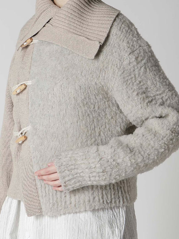【Y's - ワイズ】TOGGLE BUTTON ASYMMETRIC CARDIGAN / BEIGE (ニット/ベージュ)